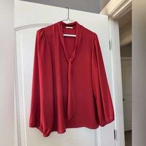 ModCloth Everly Elegant coral tie neck Women's Blouse size Large